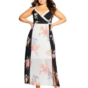 City Chic Floral Maxi Dress - Black, White, Pink